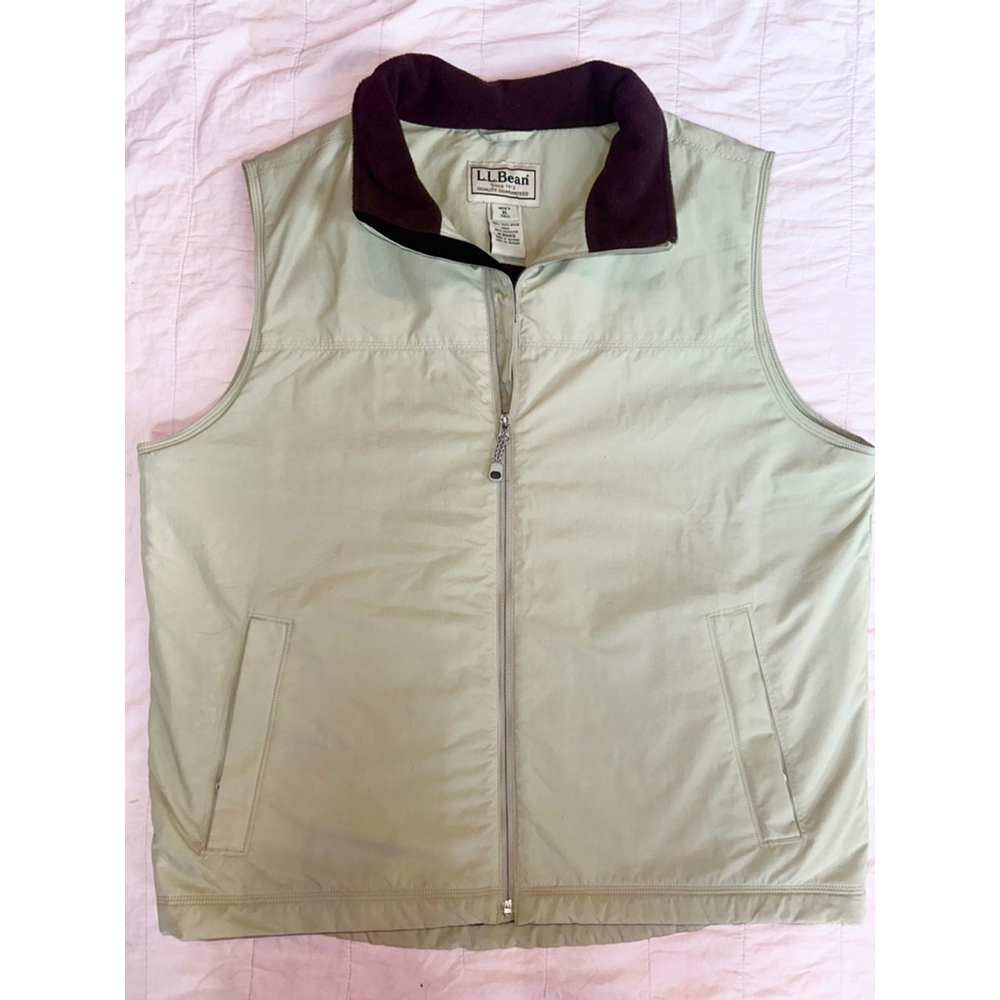 NWOT Men’s XLT LL Bean Beige Fleece Lined Outdoor Jacket Full Zip Vest #OBDR5